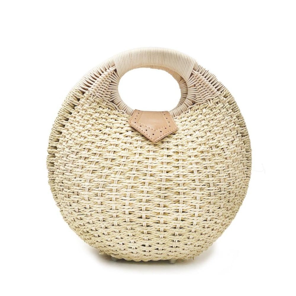 Top Handle Wicker Handbag in Round Shape - Picture 3 of 3
